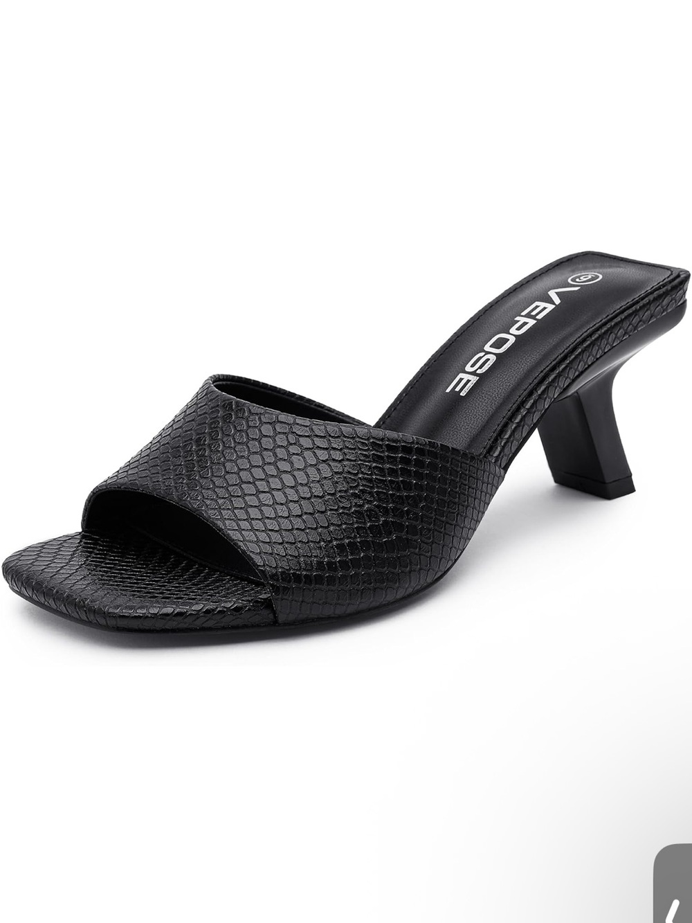 Vepose Black Textured Kitten Heel Slide